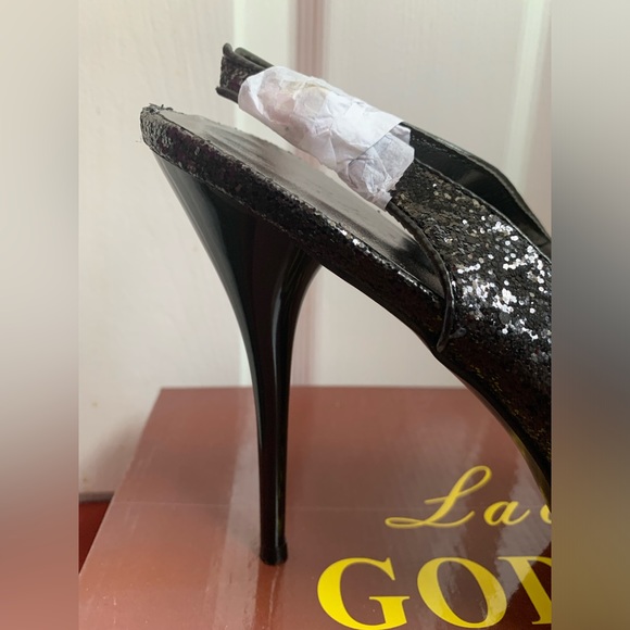 Lady Godiva Black Sparkle High Heels - Picture 3 of 7
